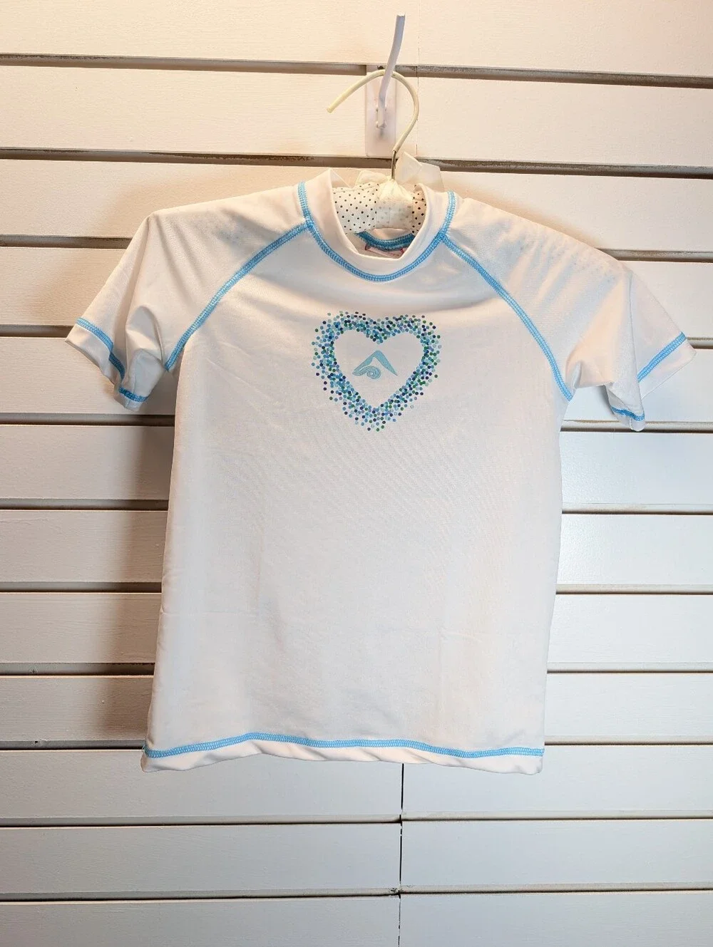 Kanu Surf Girls Karlie Sun Protective Rashguard Swim Shirt White/Blue Lg NWOT